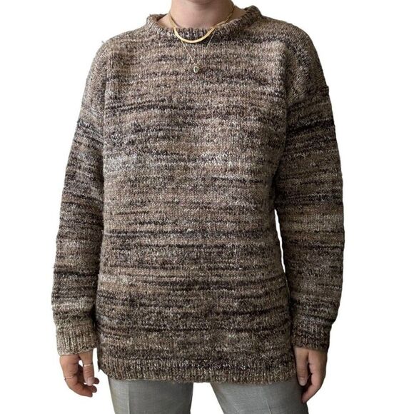 Vintage Hand Knit Brown 100% Wool Chunky Oversized Cozy Fall Sweater XL - Picture 2 of 6